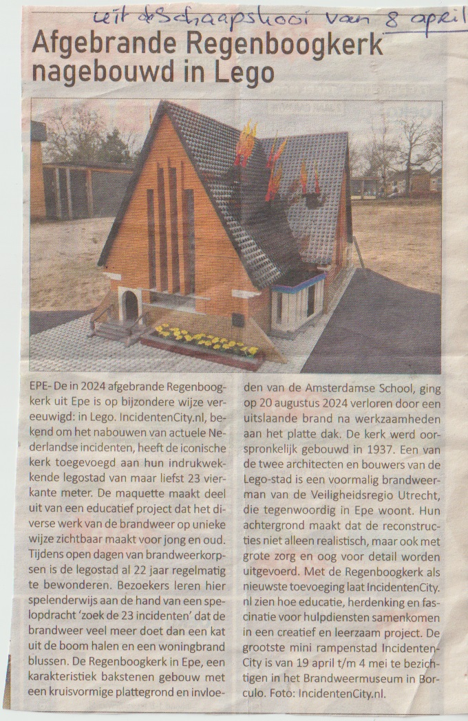 Schaapskooi IncidentenCity afgebrande Regenboog kerk EPE in LEGO 8 apr 2025